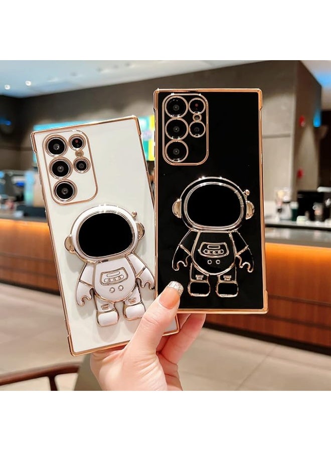 Mmmon Phone Case for Samsung Galaxy S24 Ultra,Luxury Plating Astronaut Stand Holder Phone Casewith Cute Love Heart Side Small Pattern Soft SiliconeShockproof Kickstand Cover Bumper (Black) - Image 4